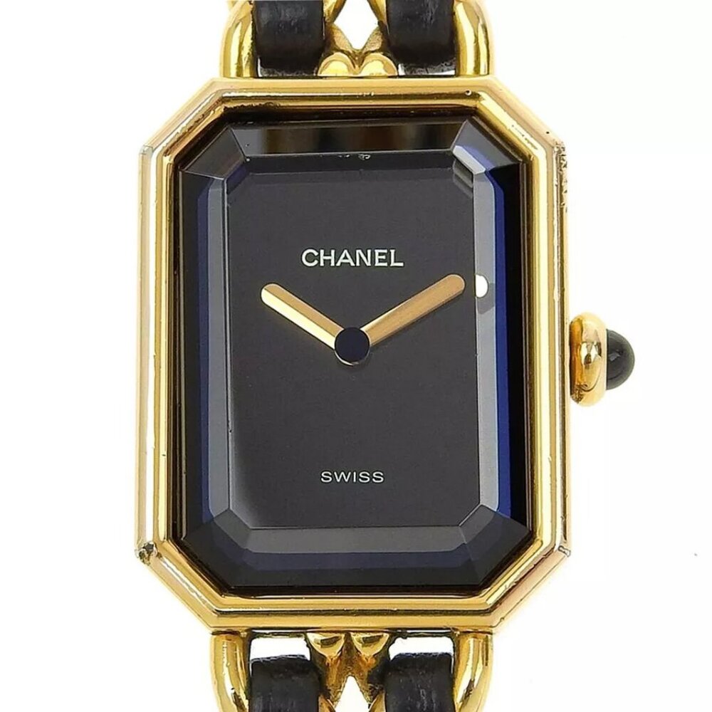CHANEL Premiere L Watches blackDial Plated Gold/leather Quartz Analog disp...